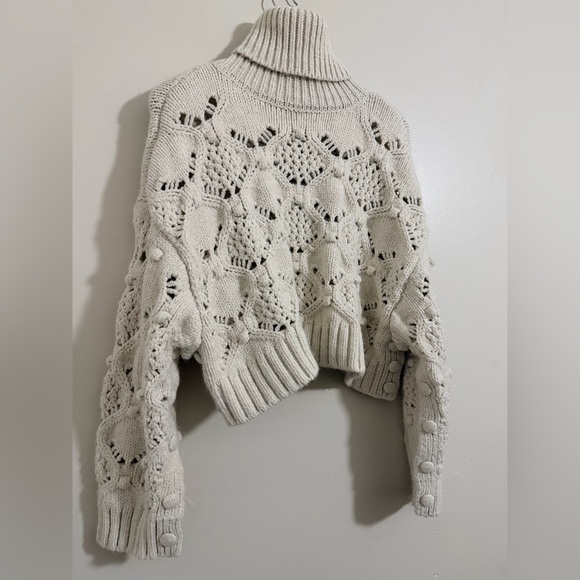 ZARA Cable Knit Turtleneck Sweater with Buttons Cropped Chunky Knit Size M White - Picture 6 of 9